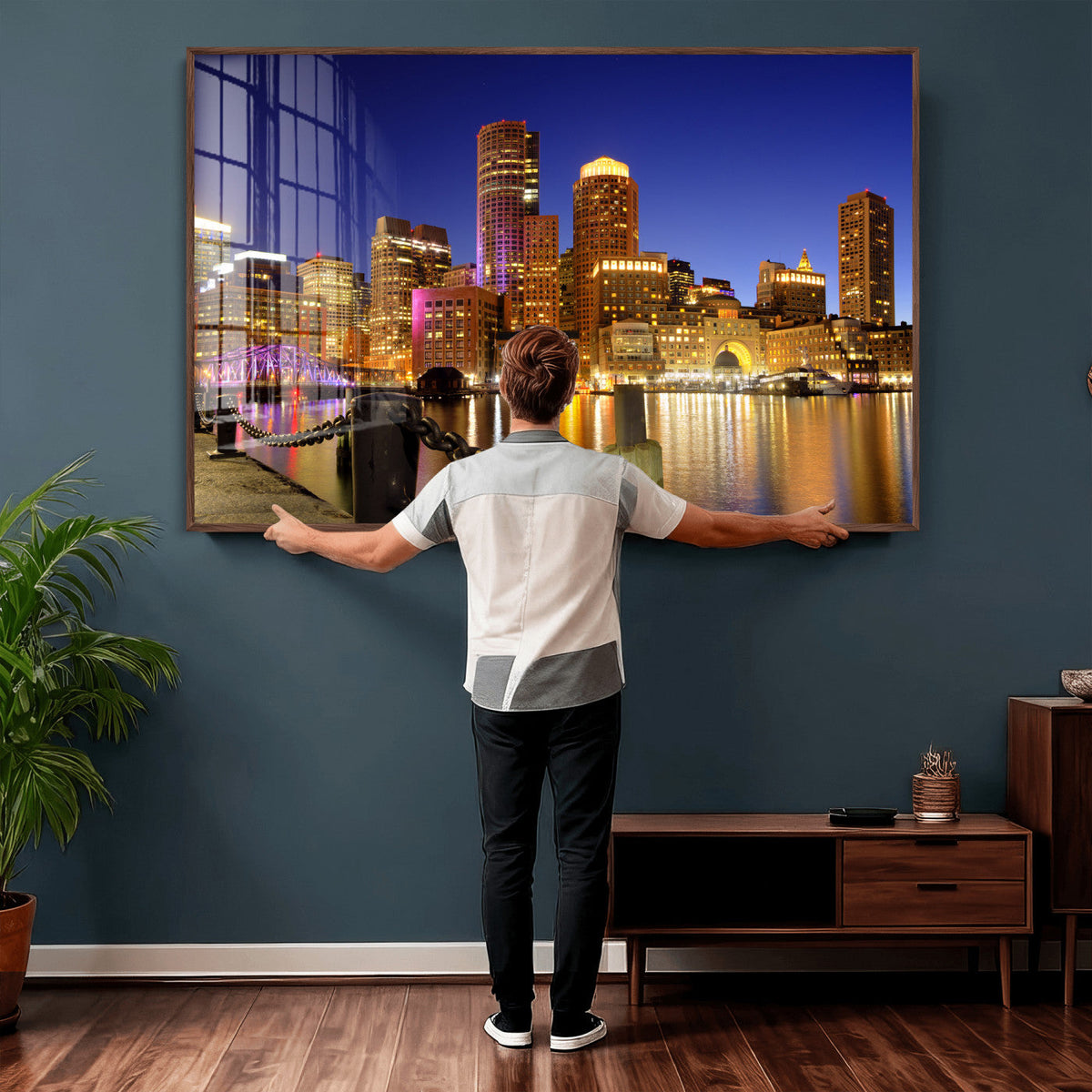 Boston Wall Art Canvas Print, Boston City Downtown Night