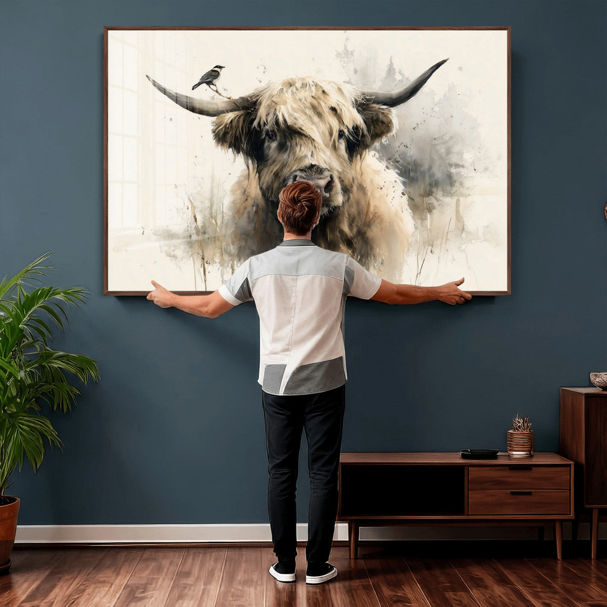 Abstract Highland Cow Wall Art Canvas Print, Rustic Farm