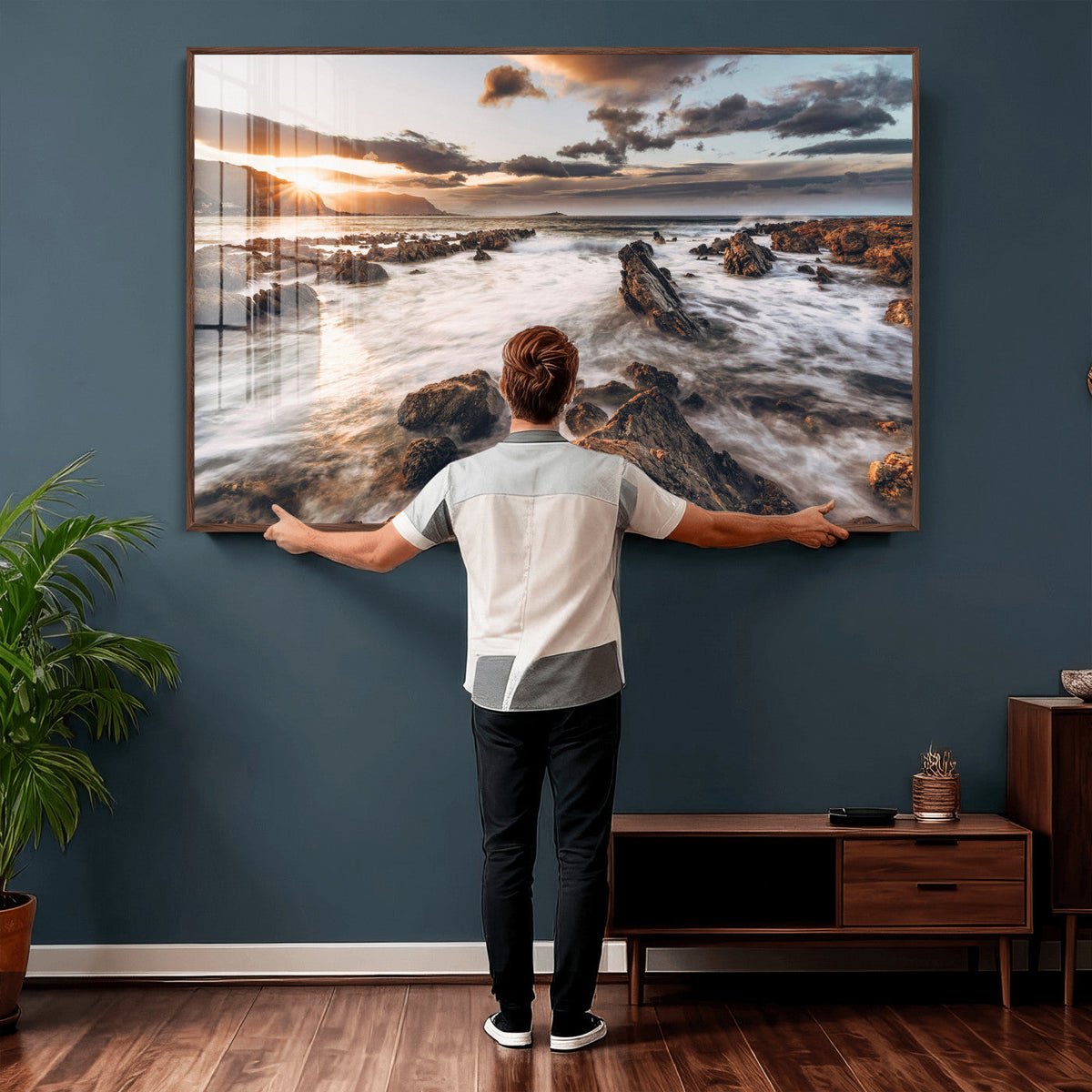Rocky Coast Ocean Sunset Wall Art Canvas Print, Dramatic
