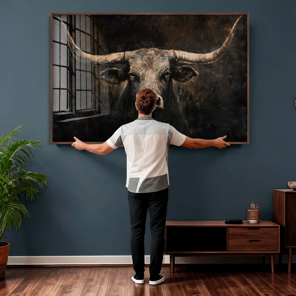 Vintage Longhorn Bull Wall Art Canvas Print – Rustic Western