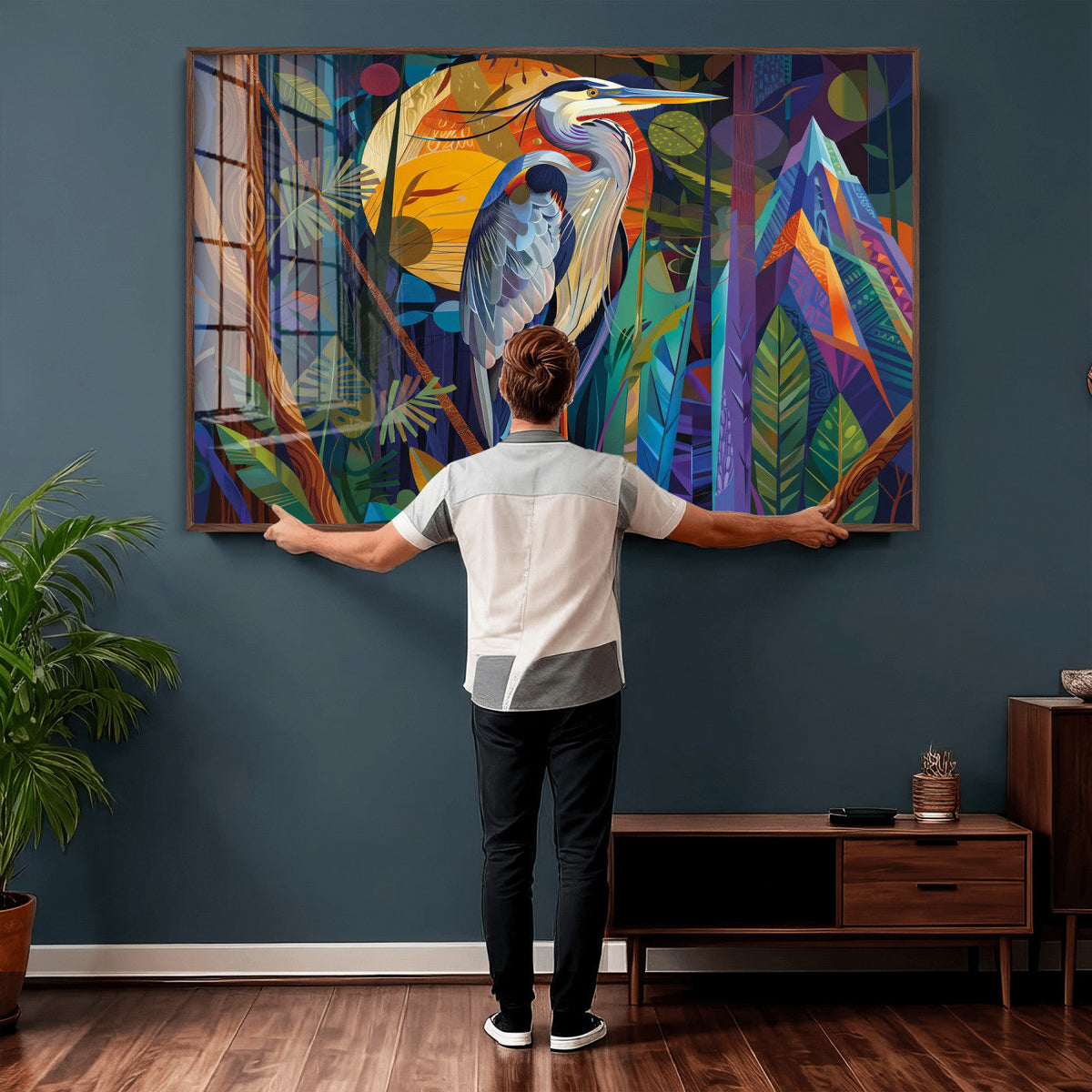 Colorful Heron Wall Art Canvas Print Tropical Bird Abstract