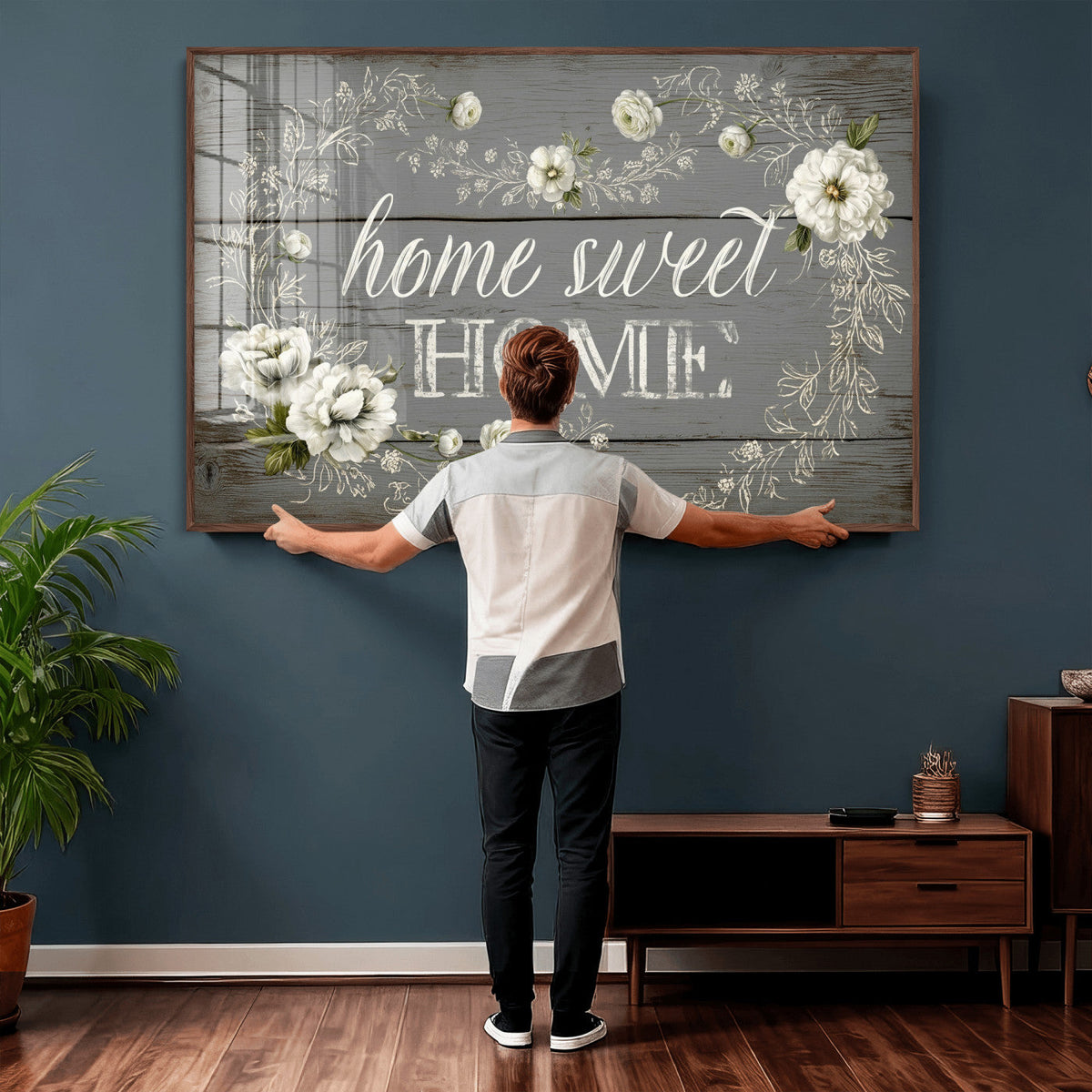 Home Sweet Home Wall Art Canvas Print, Floral Farmhouse