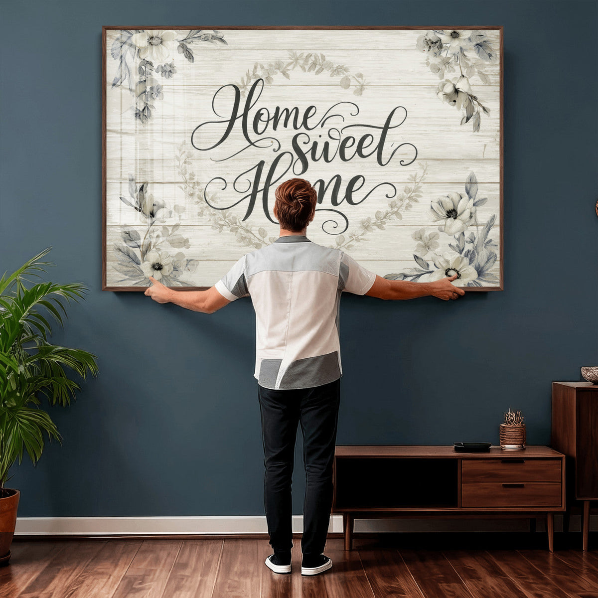 Home Sweet Home Wall Art Canvas Print, Floral Farmhouse