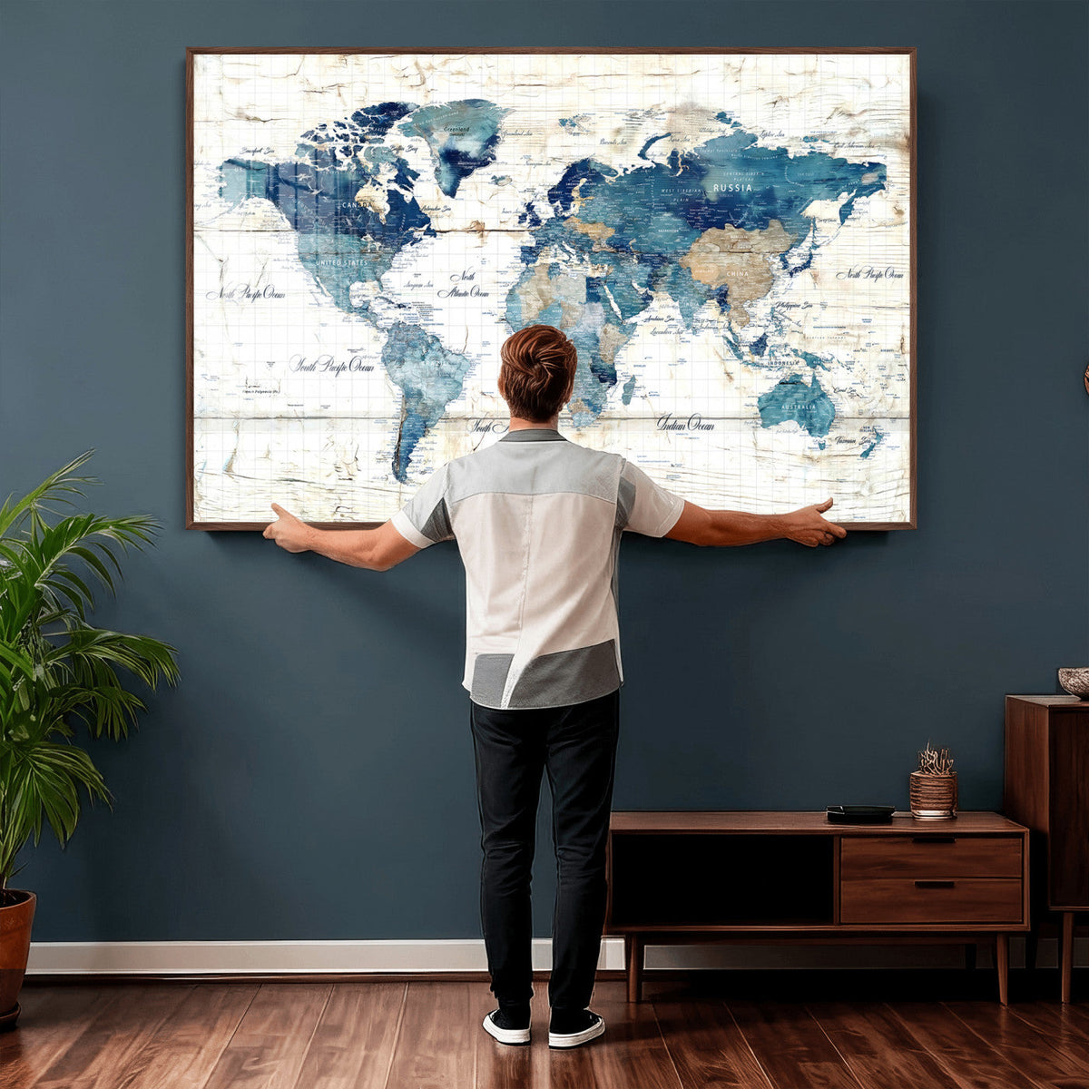 Watercolor World Map Canvas Wall Art Print – Abstract