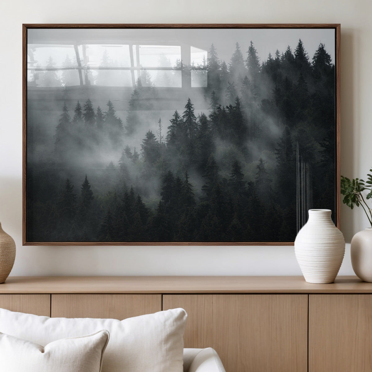 Foggy Forest Wall Art Canvas Print | 3 Panel Large Misty