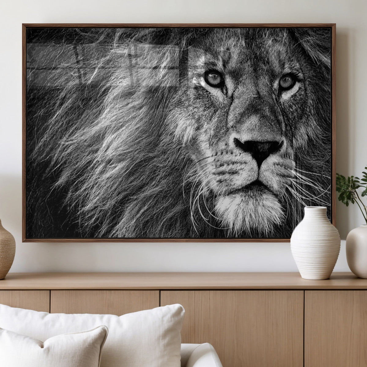 Black and White Lion Canvas Wall Art Print – Wildlife