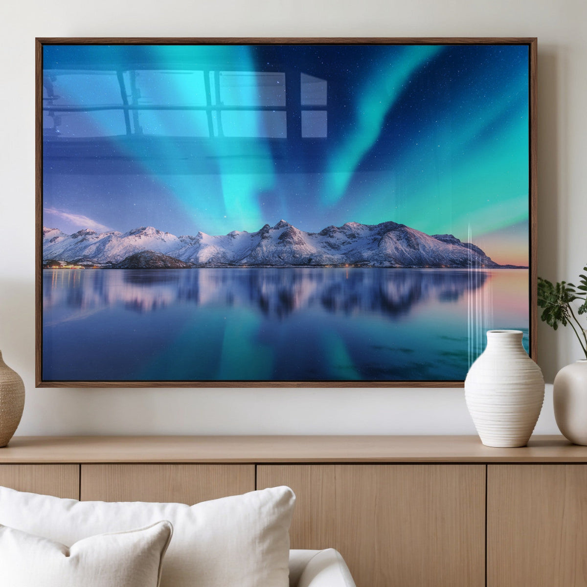 Northern Lights above Mountain Wall Art, Northern Lights