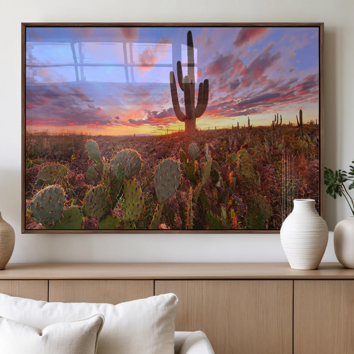 Arizona Desert Wall Art Canvas Print - Framed Deser Sunset