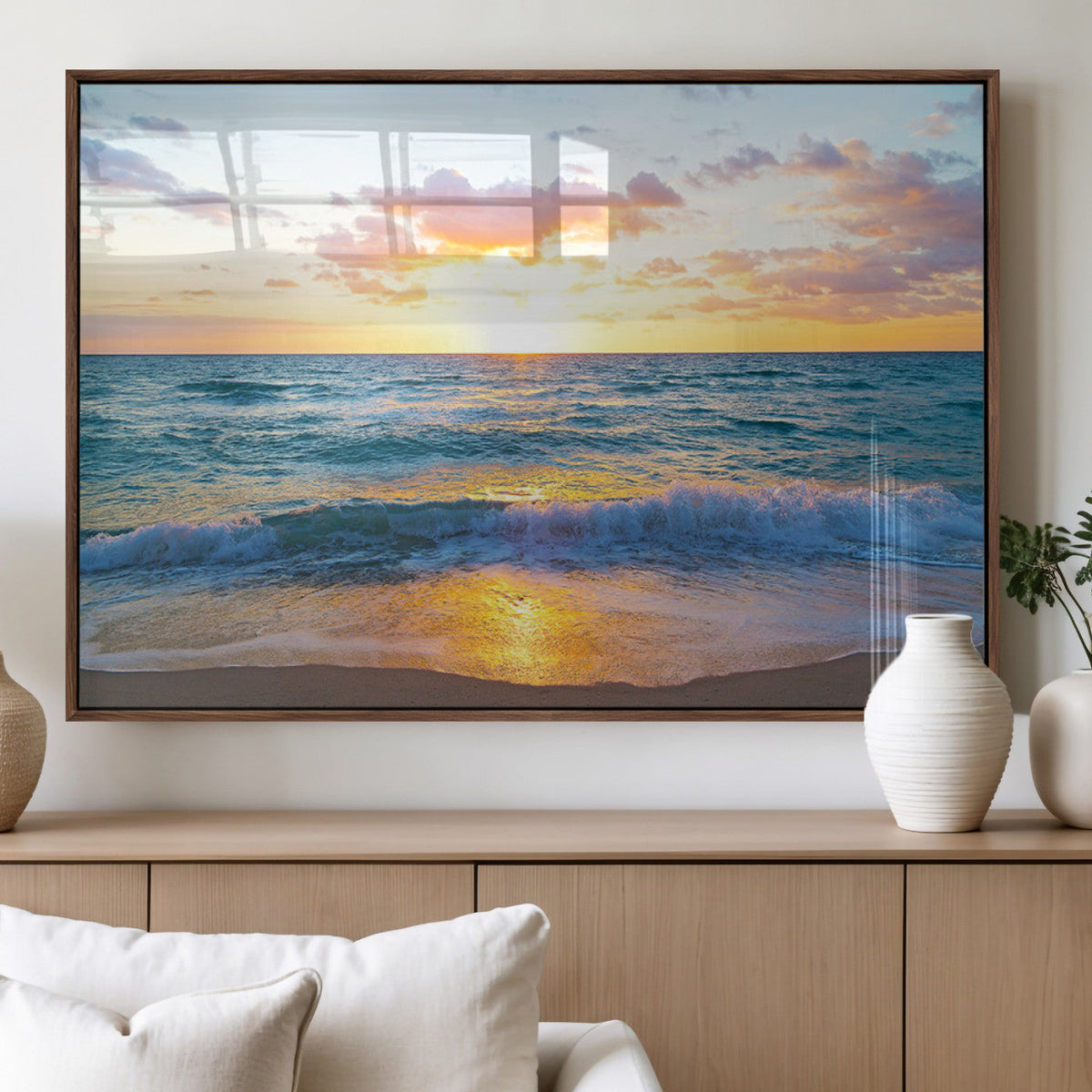 Golden Sunset Over Ocean Waves - Serene Coastal Triptych