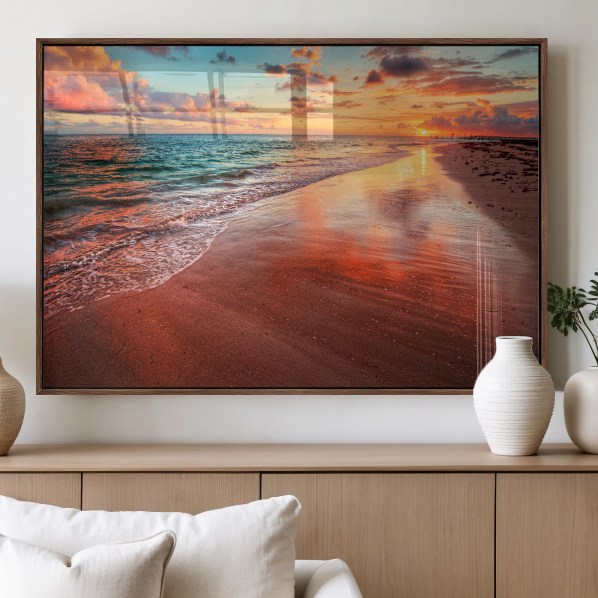 Sunset Beach Wall Art | Ocean Canvas Print | Coastal Wall