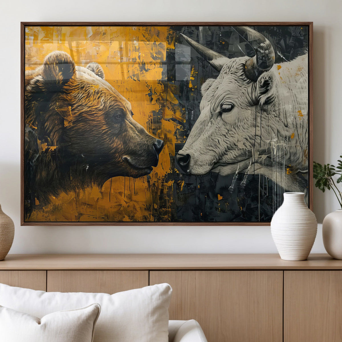 Bear and Bull Wall Art Canvas Print – Abstract Animal