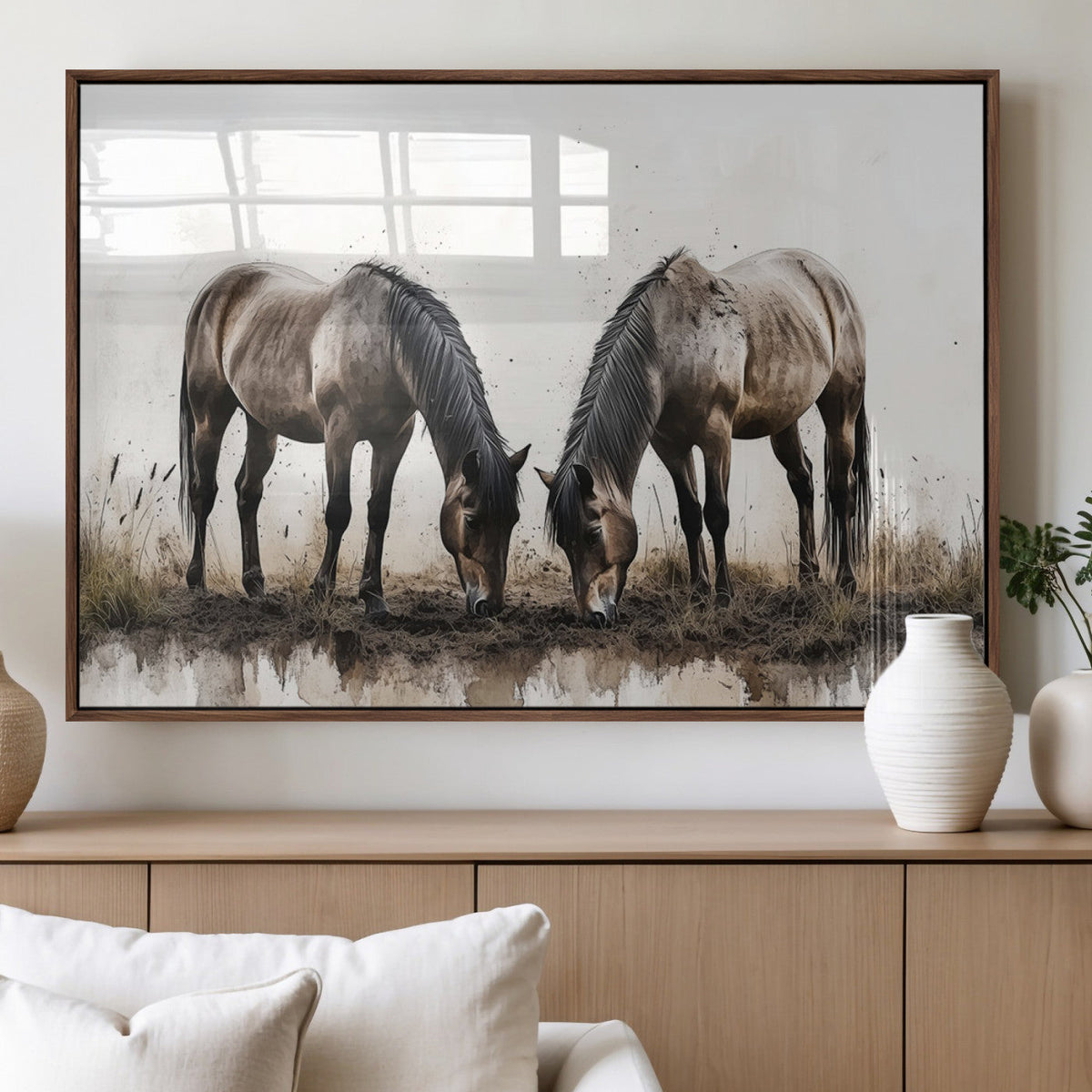 Chines Ink Style Horses Wall Art Canvas Print