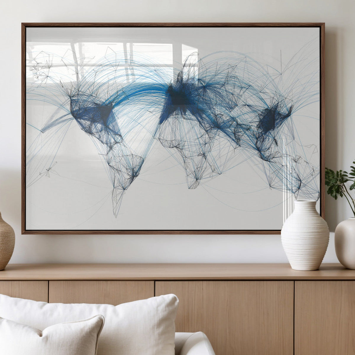Flight Route Map Wall Art Canvas Print, Abstract Air Traffic