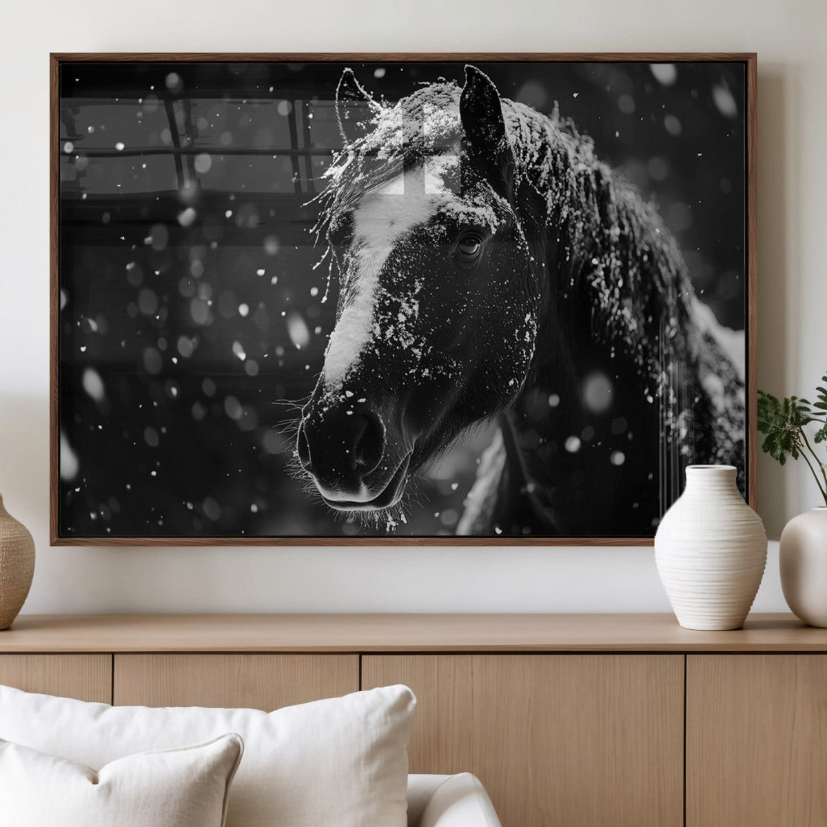 Winter Horse Wall Art | Black and White Horse Print | Ready