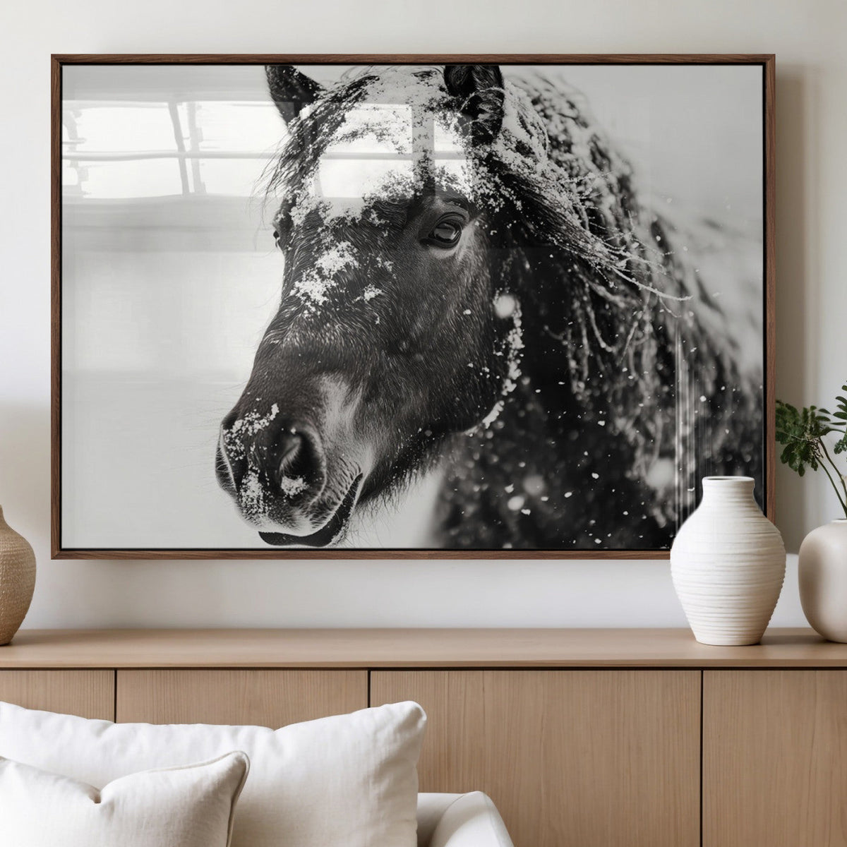 Framed Black and White Horse Wall Art | Ready to Hang and