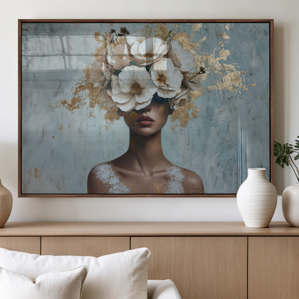 Golden Petal Wall Art - Petal Silhouette Woman Wall Art