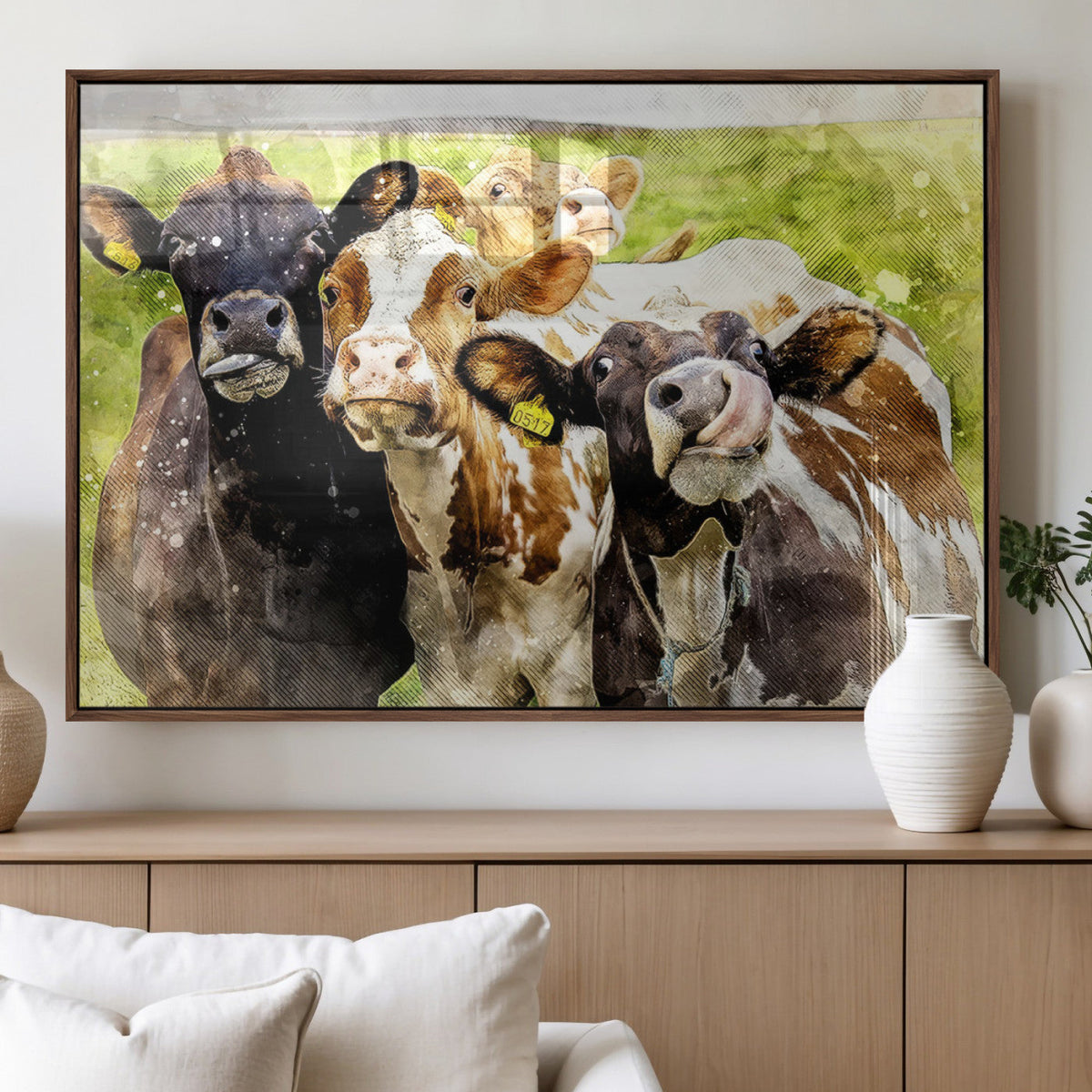 Curious Cows Farmhouse Wall Art | Ready to Hang and Framed