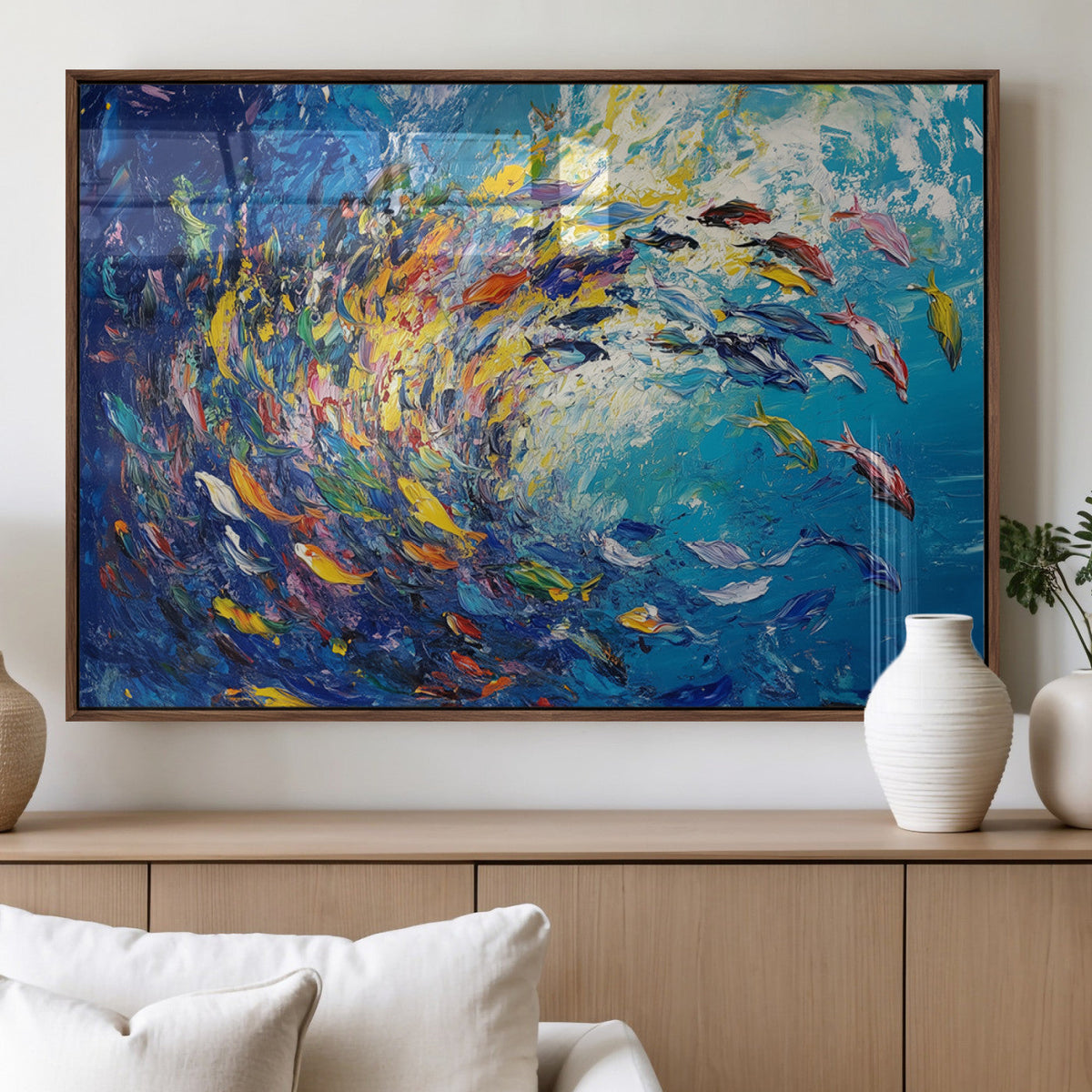 Colorful Swirling Fish School Wall Art Canvas Print |