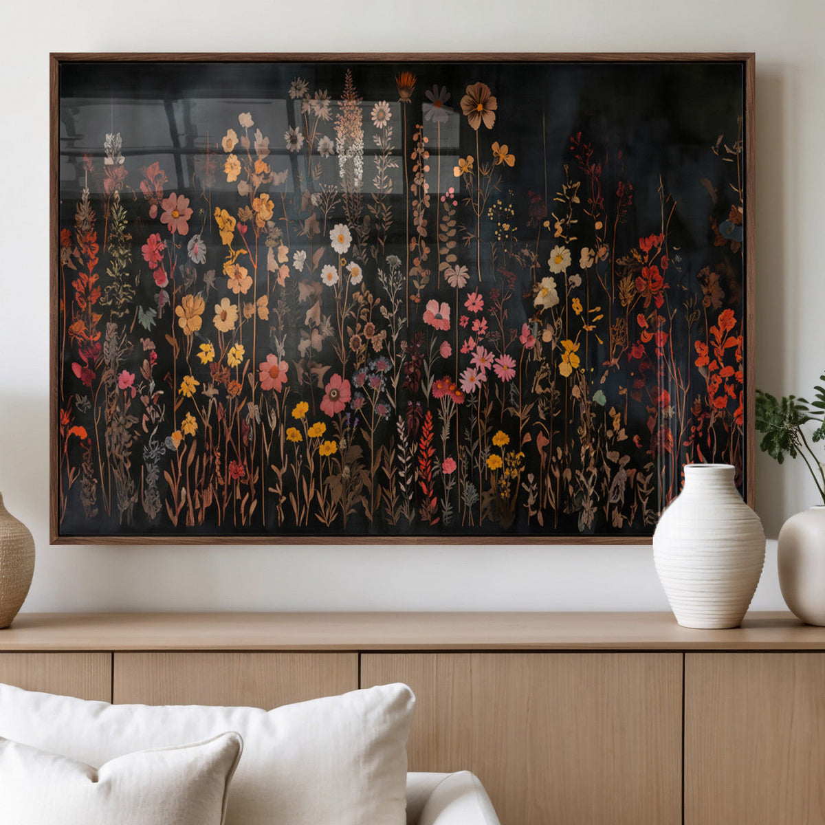 Large Floral Painting Print Illustration Flowers Canvas Wall