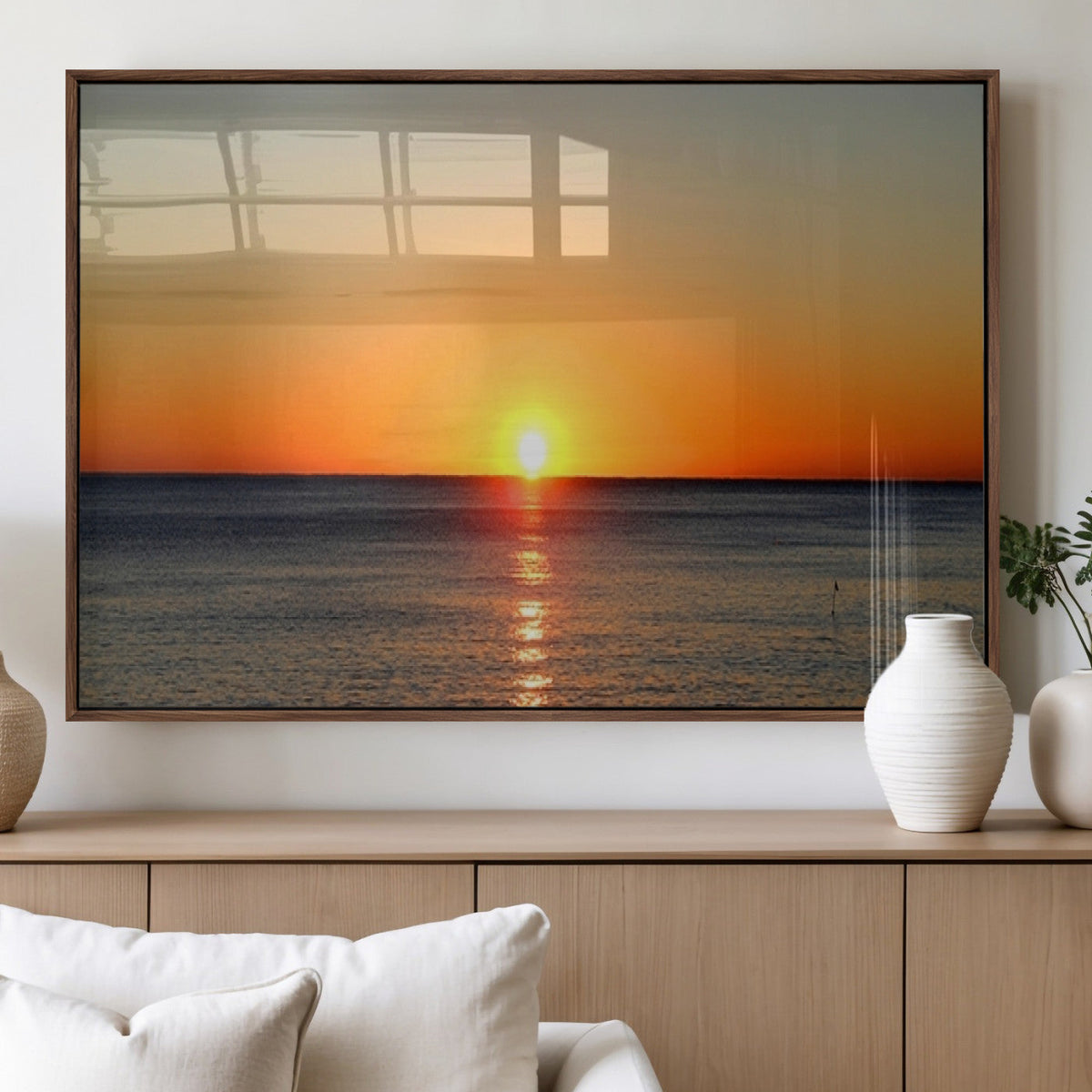 Golden Horizon Sunset Over Ocean Wall Art Canvas Print –