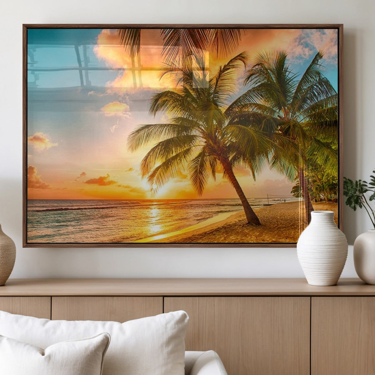 Tropical Sunset Beach Canvas Wall Art Print – Vibrant Palm