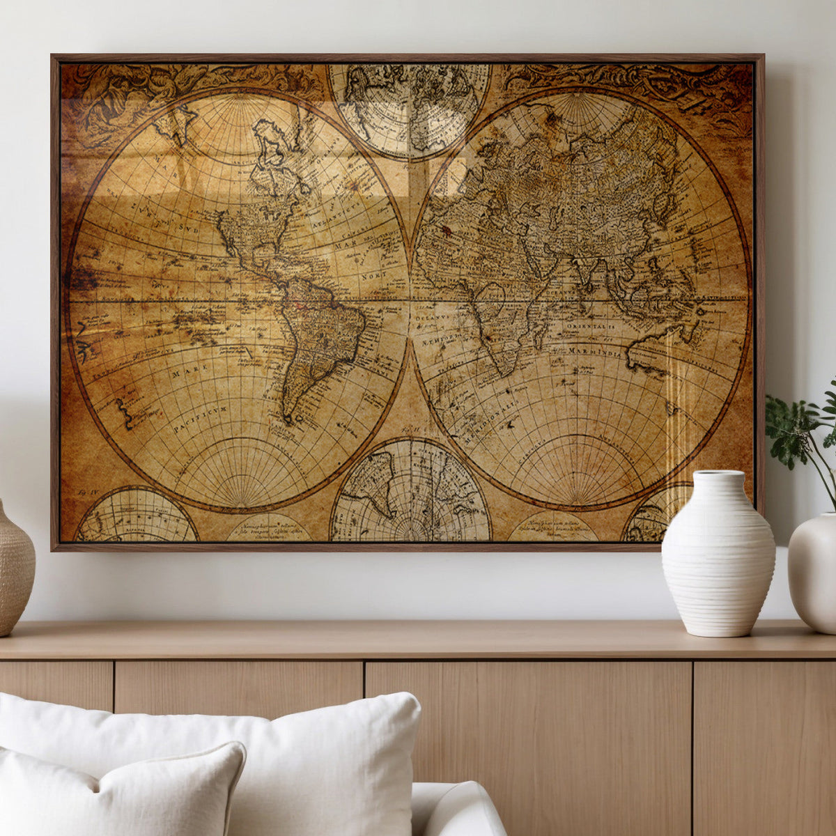 Vintage World Map Canvas Print – Antique Push Pin Travel