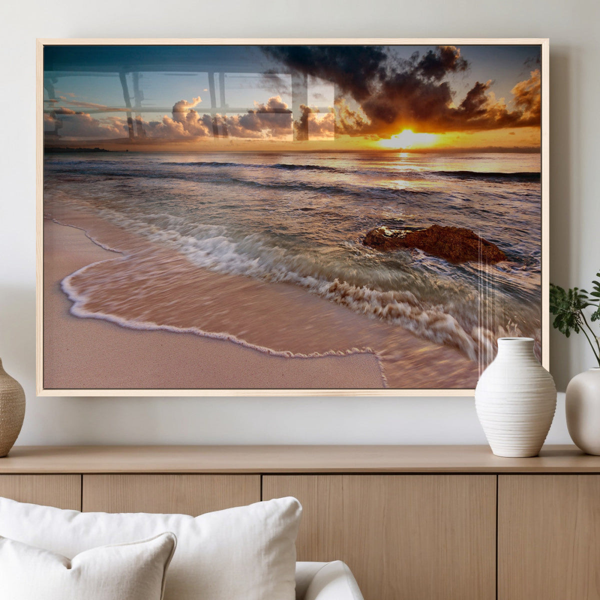 Sunset on Ocean Wall Art Canvas Print