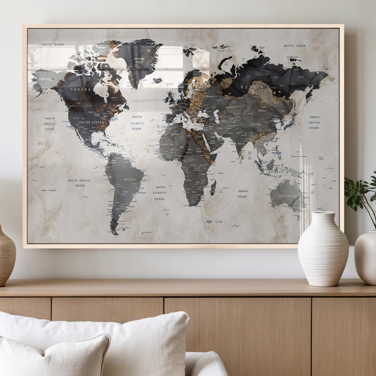 Abstract Map Printing - Modern World Map Canvas Wall Art for