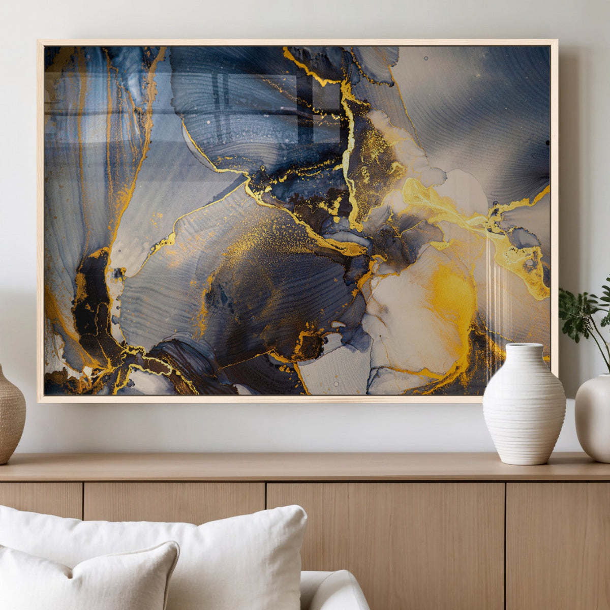 Large Abstract Wall Art Print - Gold and Blue Abstract