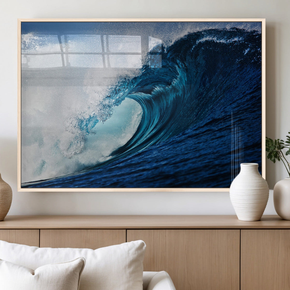 Ocean Wave at Sunset Canvas Art, Large Wall Print of Vibrant