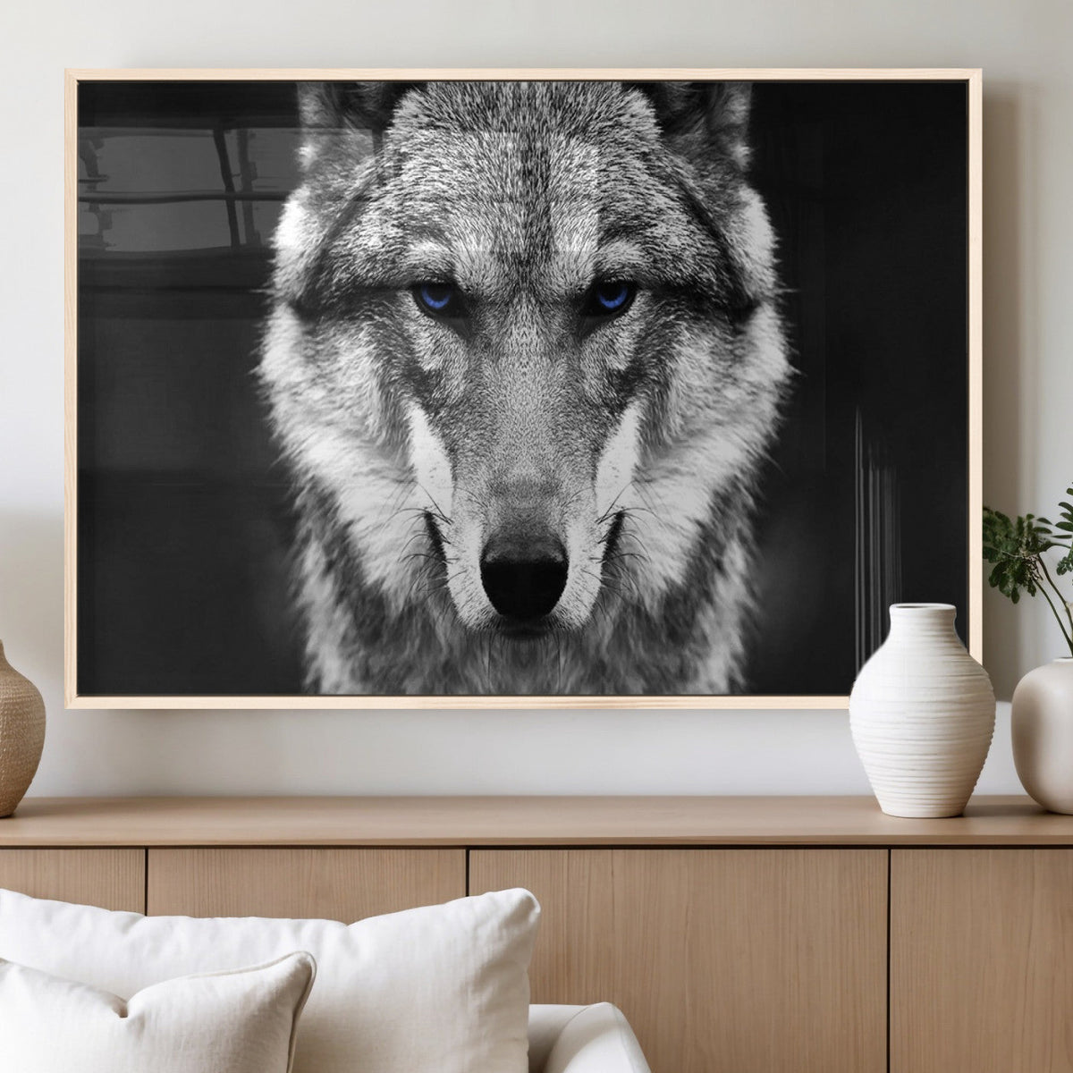 Black and White Wild Wolf Wall Art Canvas Print