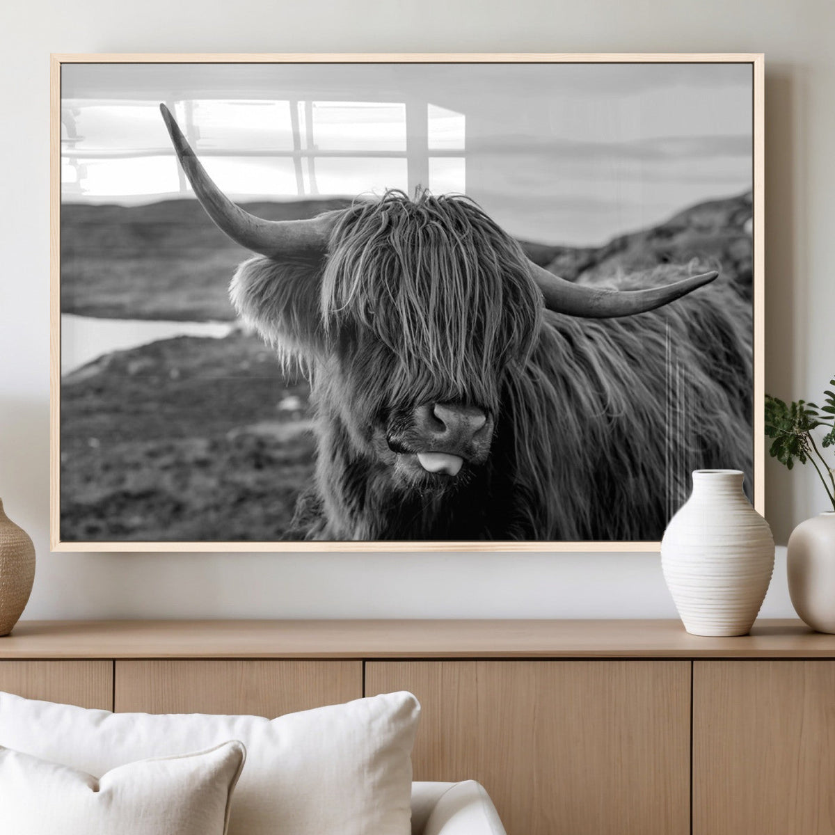 Longhorn Steer Canvas Print Wall Art, Highland Cow Canvas
