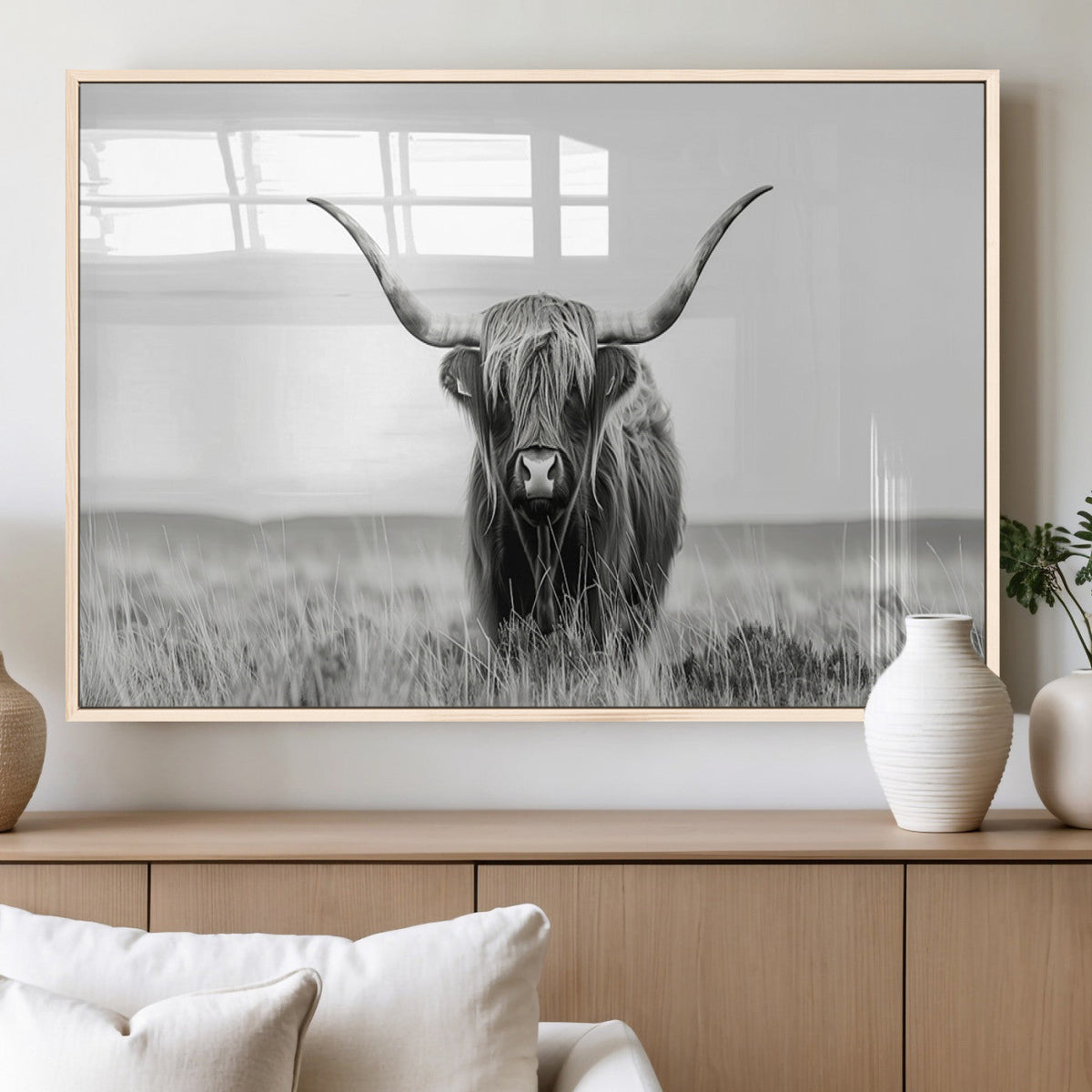Highland Cow Canvas Wall Art – Majestic Beauty in Black and