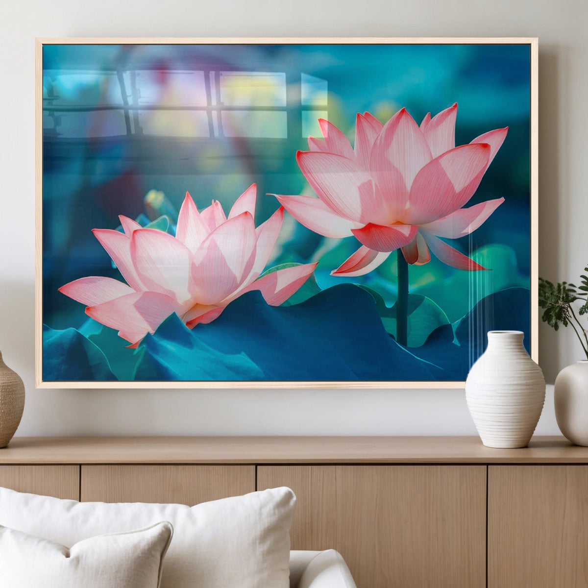 Pink Lotus Flower Canvas Wall Art | Vibrant Floral Wall