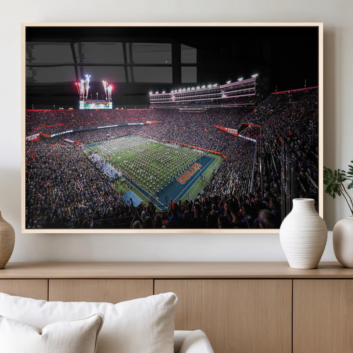 Ben Hill Griffin Stadium Night Game Triple Canvas Wall Art -
