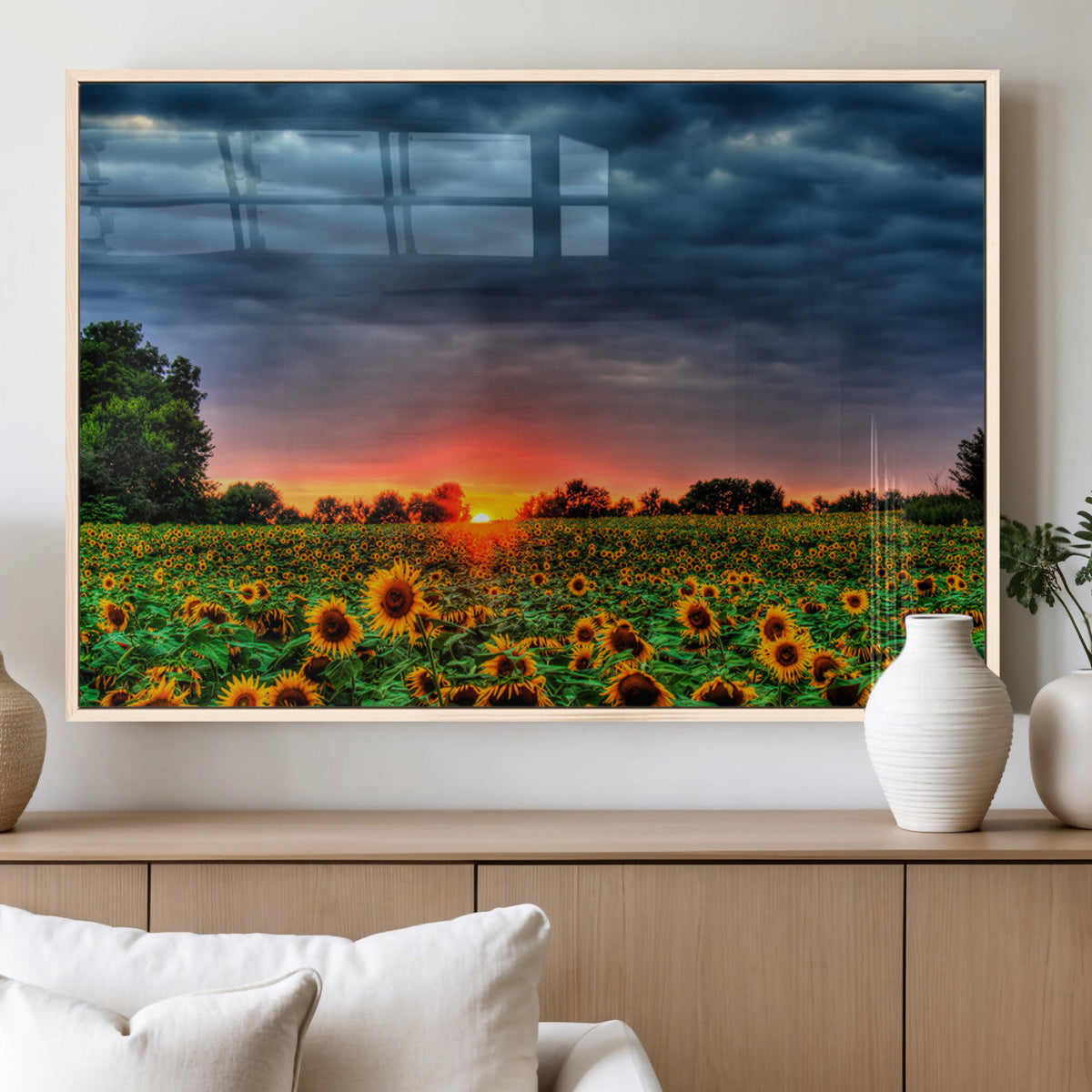 Golden Sunflower Field at Sunset – Breathtaking Sky and