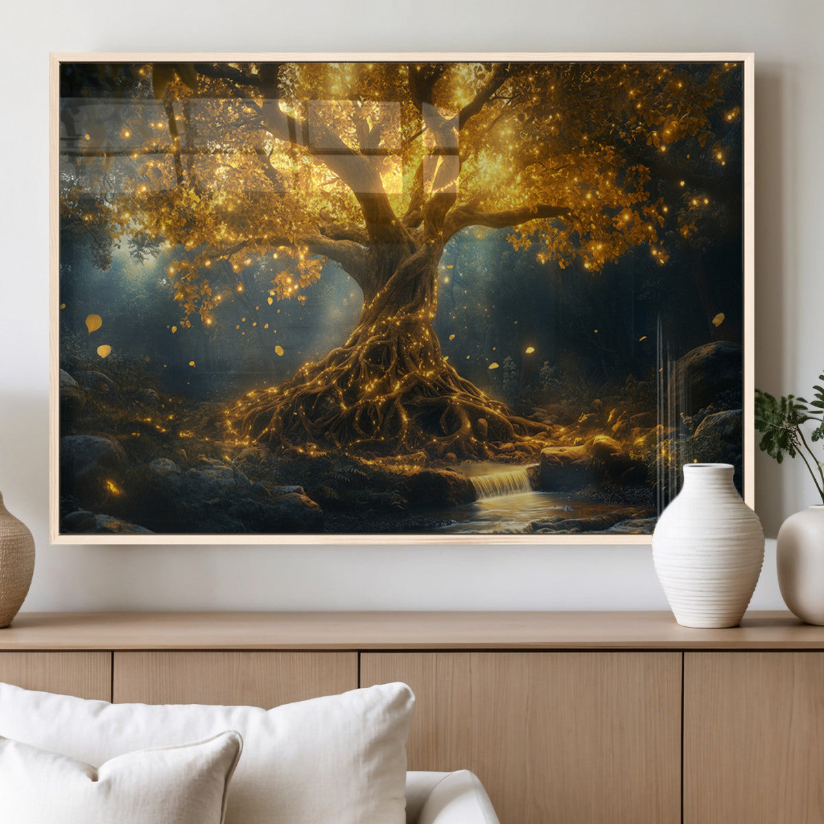 Golden Tree of Life Canvas Wall Art Print - Majestic Glowing