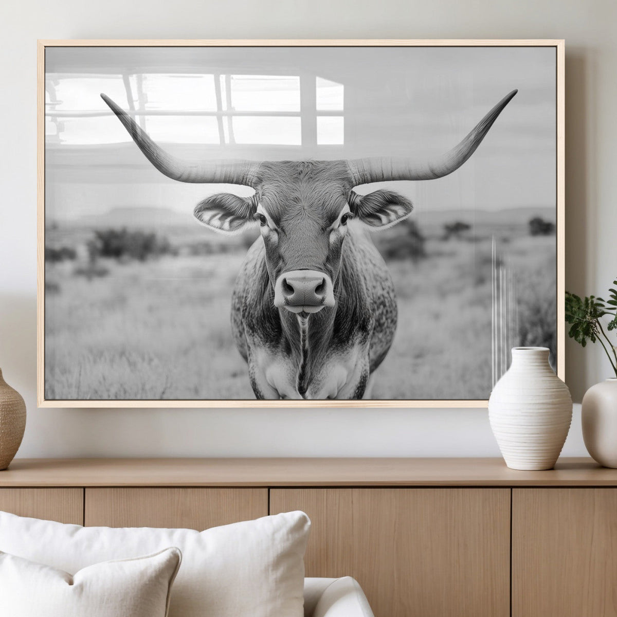 Highland Cow Wall Art Canvas Print – Black and White Western