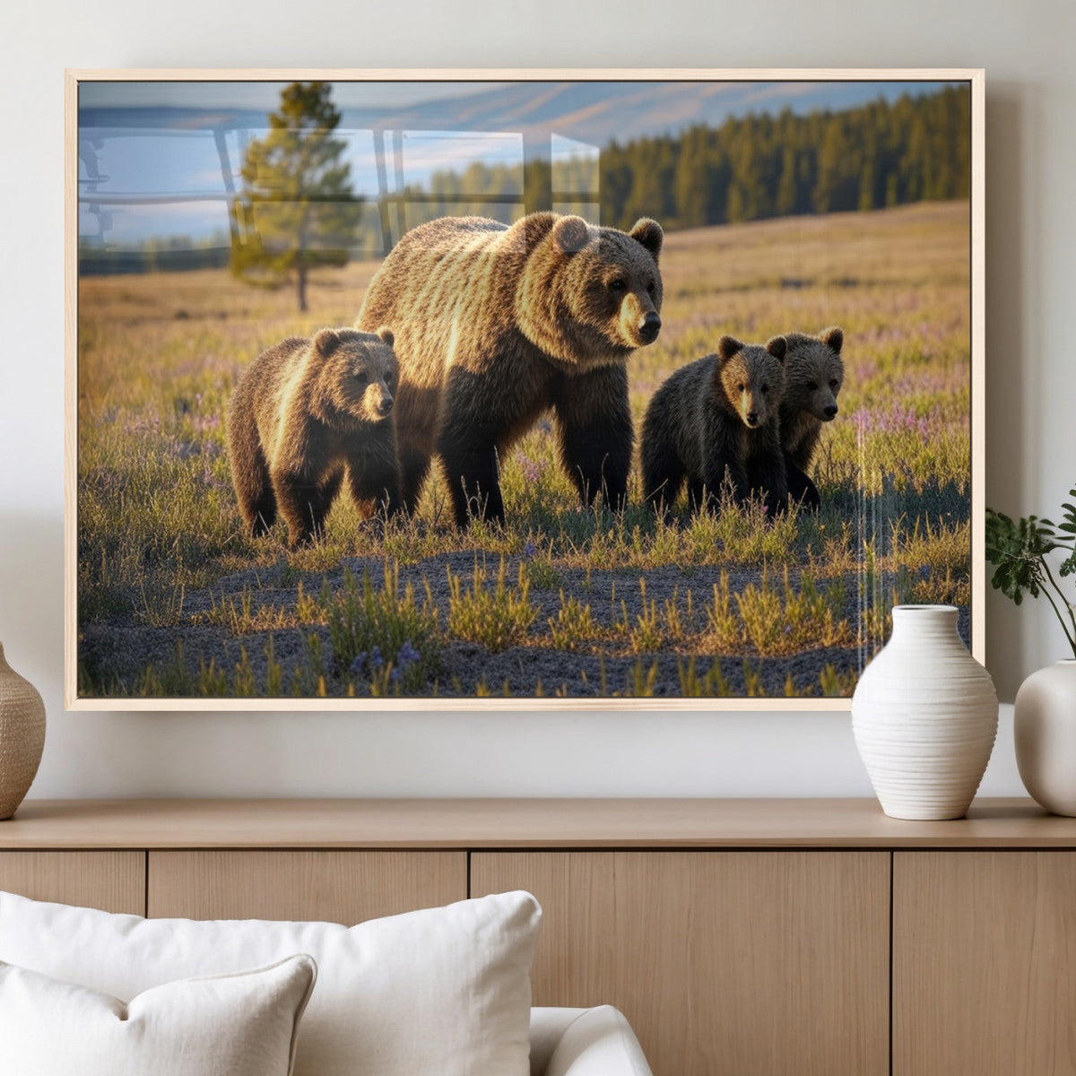 Grizzly Bear Family Wall Art Canvas Print – Majestic