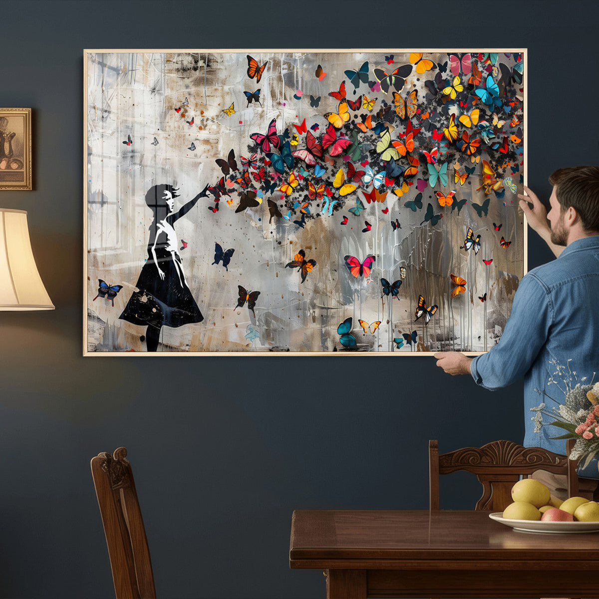 Banksy Butterfly Girl Wall Art – Modern Graffiti Canvas