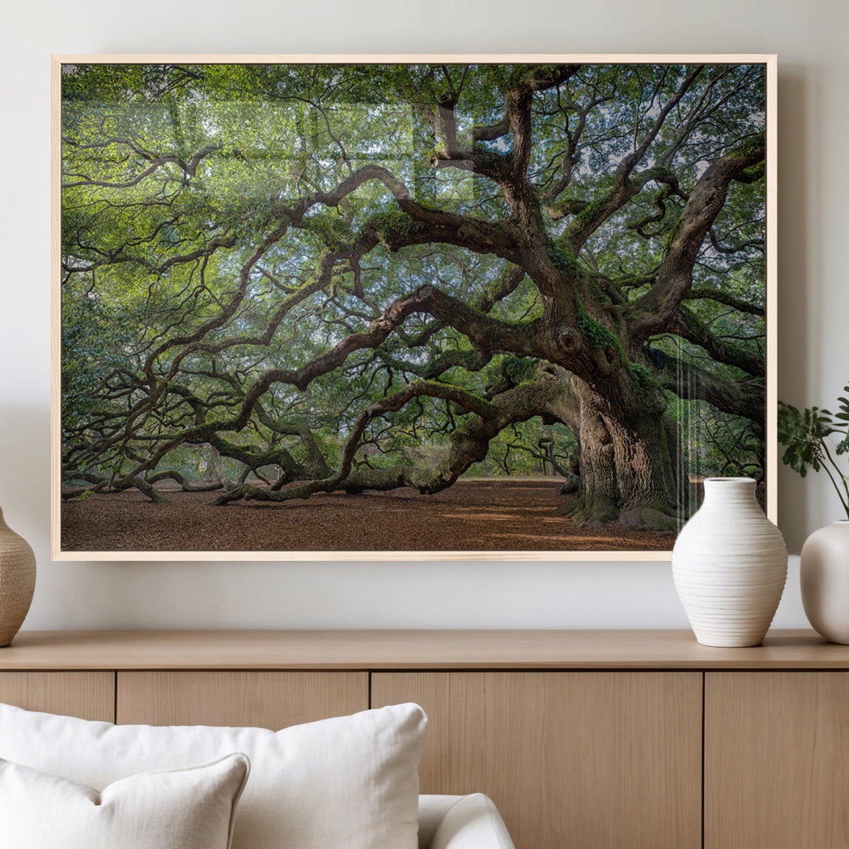 Historic Tree Wall Art – Framed Mossy Branch Canvas Artwork,