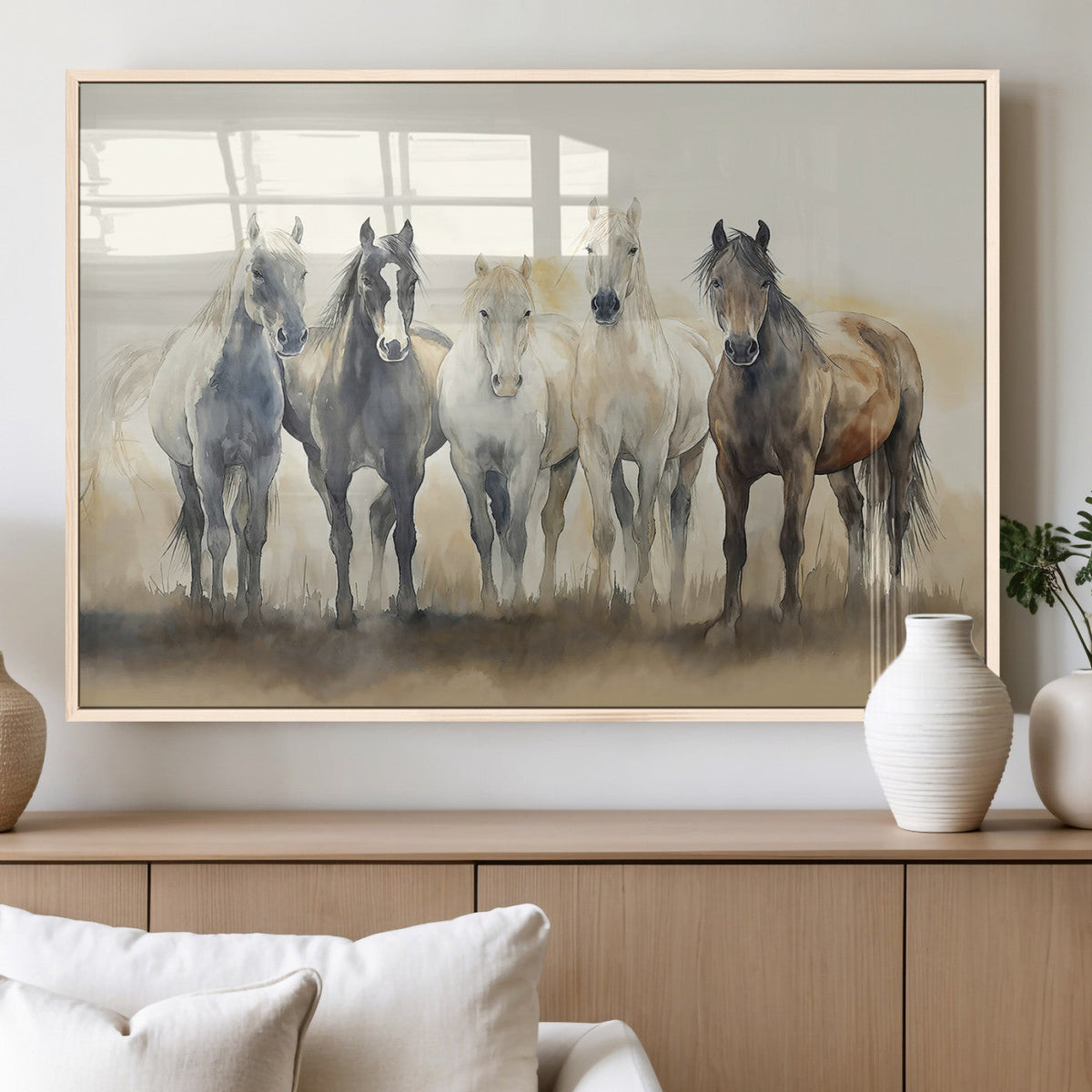 Wild Horses Wall Art Canvas Print, Framed Running Horses Art