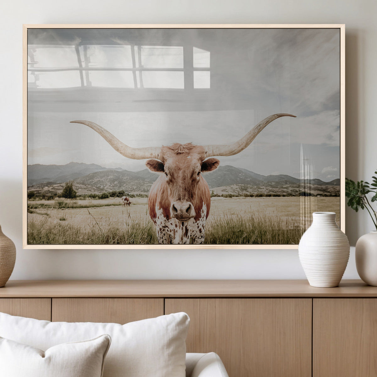 Texas Longhorn Wall Art Canvas Print – Framed Western Cow