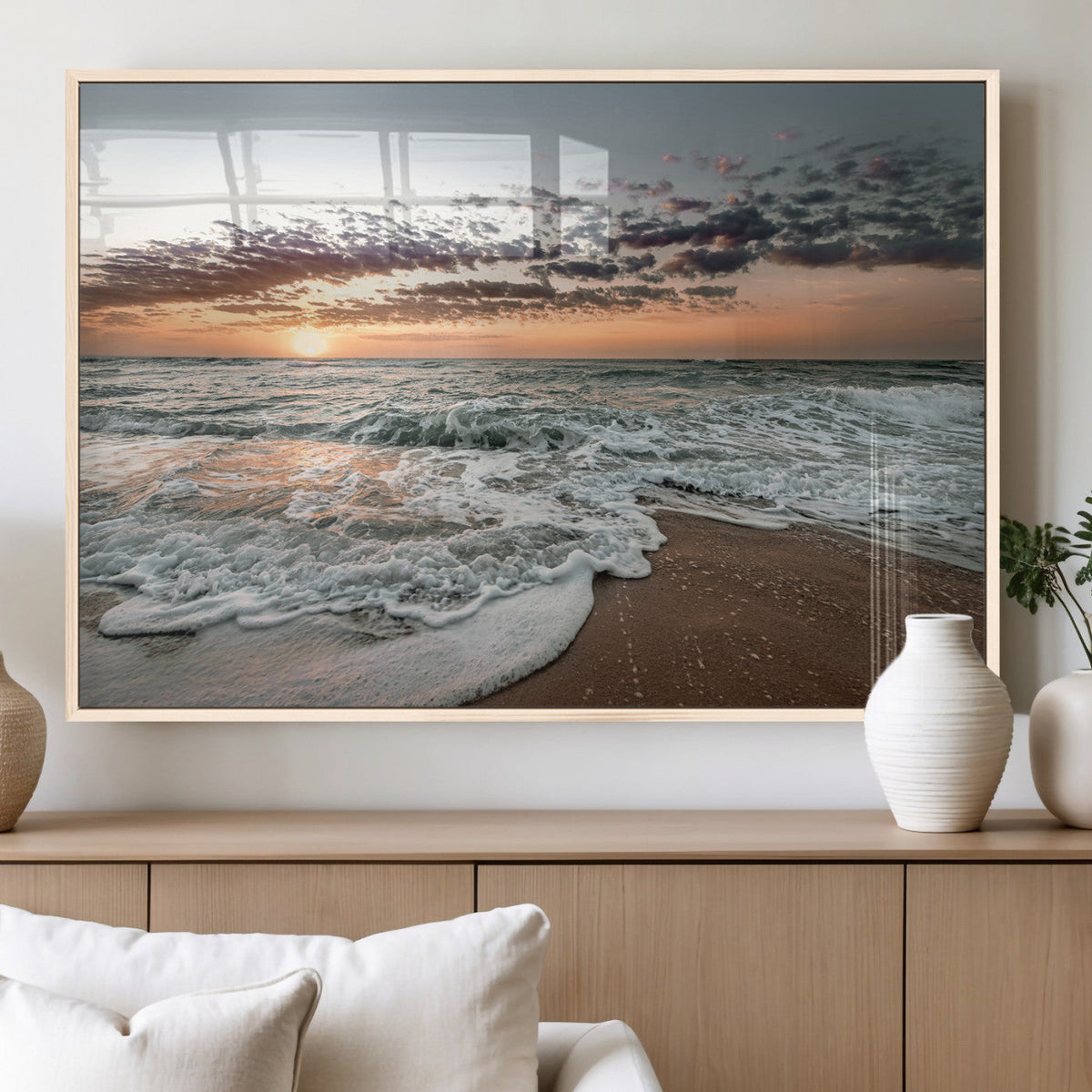 Ocean Sunset Wall Art Canvas Print – Framed Beach Waves