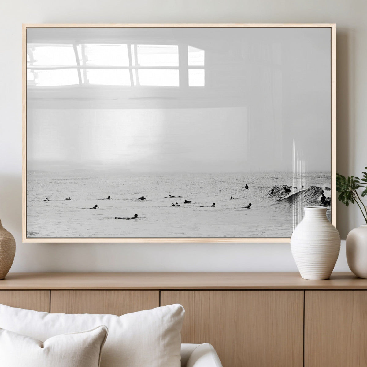Monochrome Swimming Wall Art Canvas Print – Framed Ocean