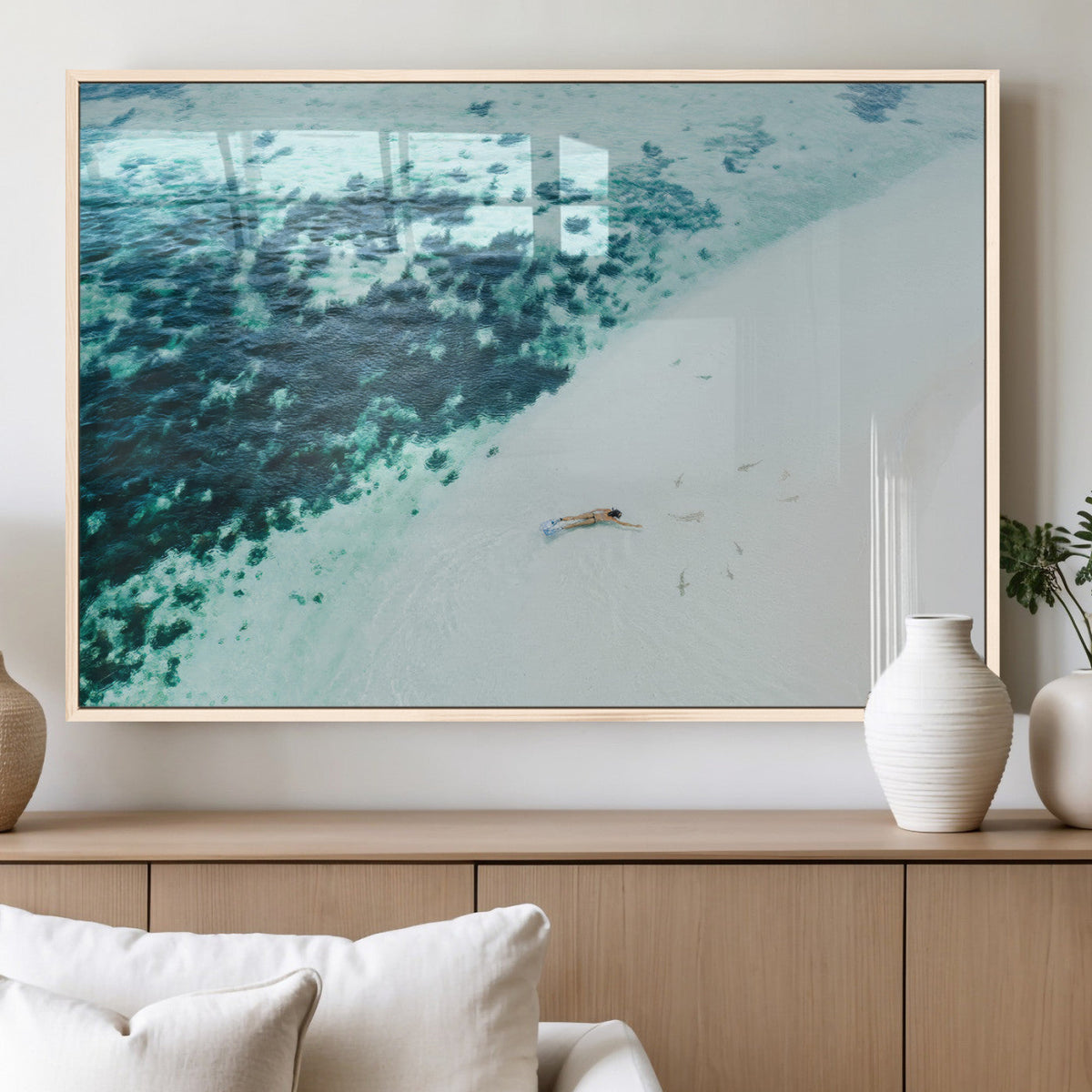 Minimal Beach Wall Art Canvas Print – Framed Ocean Swimming