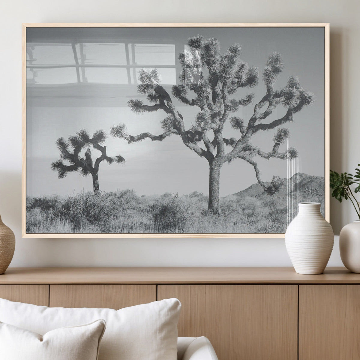 Joshua Tree Wall Art Canvas Print – Black and White Desert