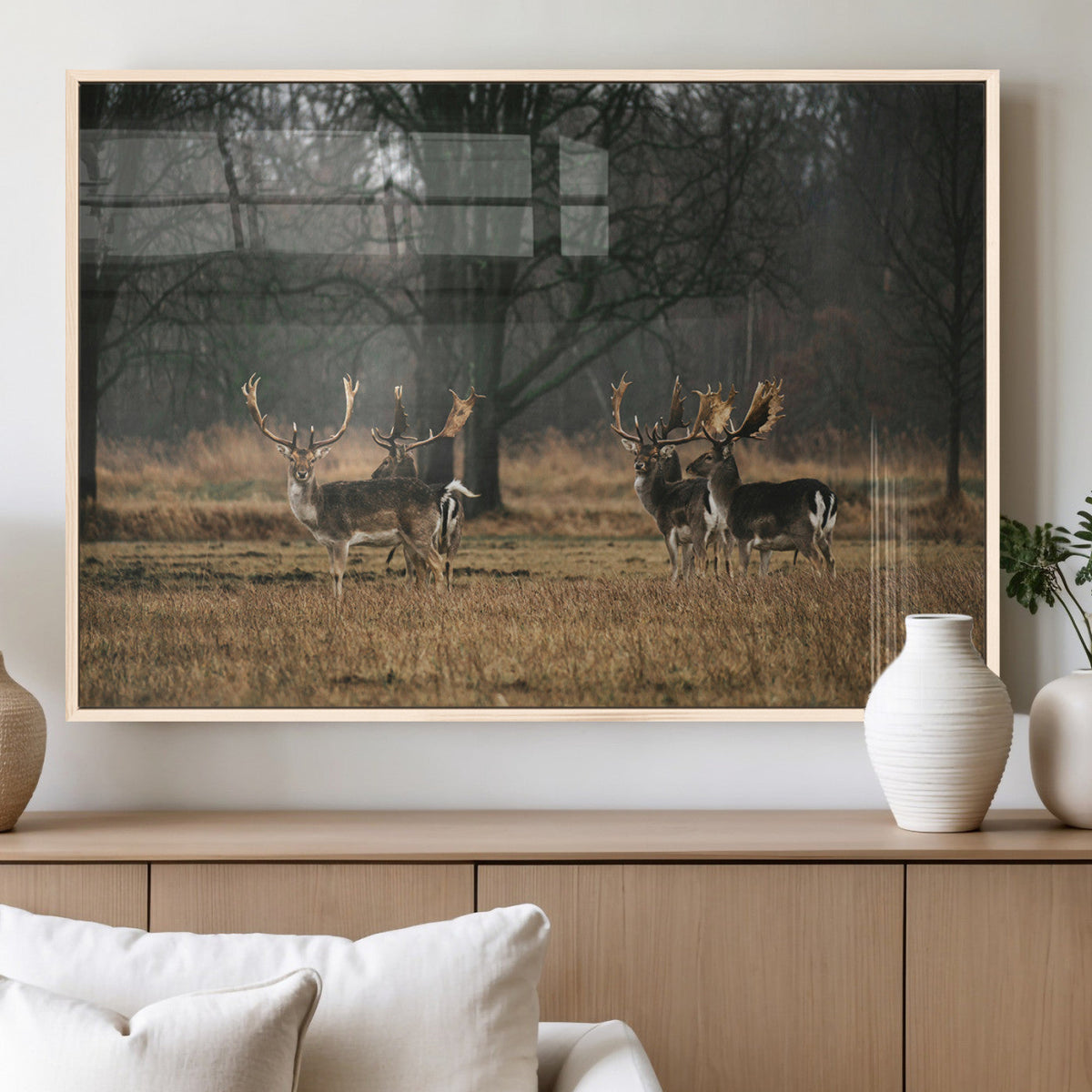 Deer Wall Art Canvas Print – Framed Rustic Wildlife Stags