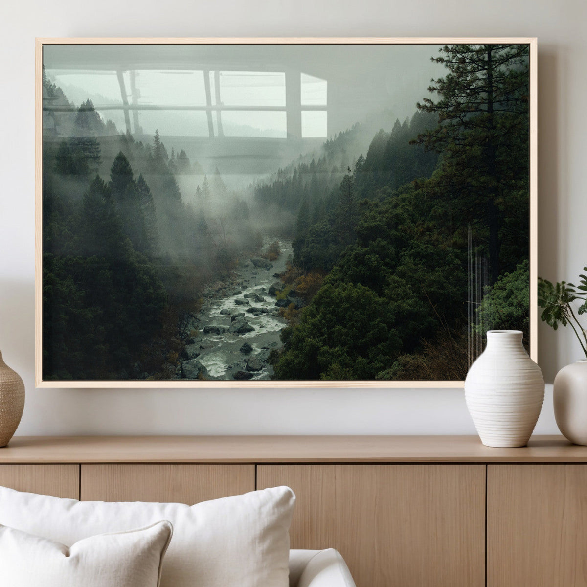 Misty Forest Wall Art Canvas Print – Framed Foggy River