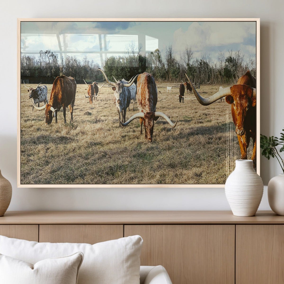 Texas Longhorns Wall Art Canvas Print – Framed Rustic Farm